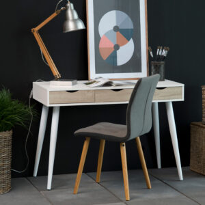 Bureau / sidetable Märta 110 x 50cm met 3 laden , kleur wit / hout