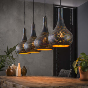 Hanglamp Judd 4-lamps, kleur Zwart / Bruin