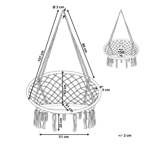 1 x Schommel met een metalen ring Zwart