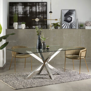 Kave Home Eettafel Argo Chroom/Glas, 180 x 100cm