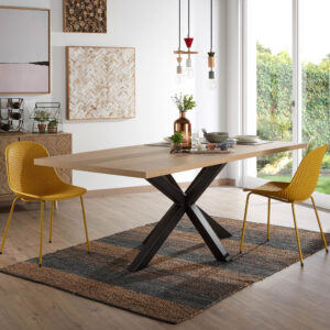 Kave Home Eettafel Argo Zwart/Eiken, 160 x 100cm