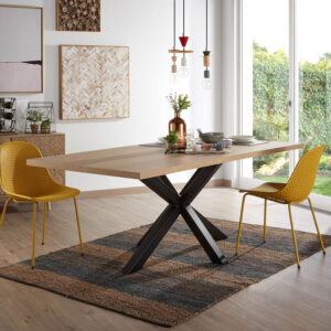 Kave Home Eettafel Argo Zwart/Eiken, 180 x 100cm