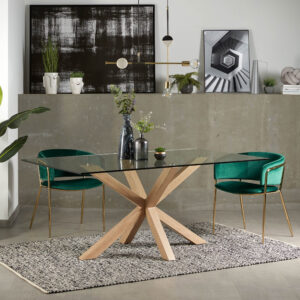 Kave Home Eettafel Argo hout / glas, 180 x 100cm