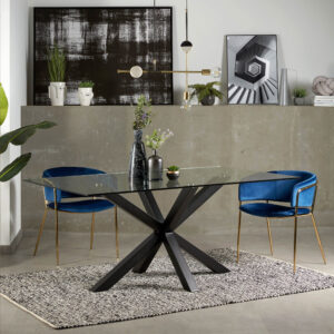 Kave Home Glazen eettafel Argo met zwart onderstel, 200 x 100cm