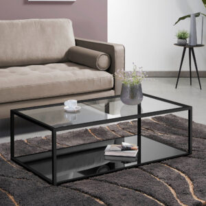 Kave Home Salontafel Blackhill Glas met zwart frame, 110 x 60cm