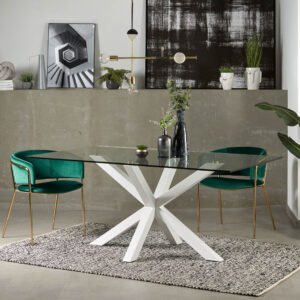 Kave Home glazen eettafel Argo met wit onderstel, 160 x 90cm