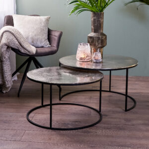 Light & Living Salontafel Thizas Set van 2 stuks, ruw nikkel-mat zwart