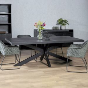 LivingFurn Eettafel Kala Spider Mangohout en staal, 180 x 100cm, kleur zwart