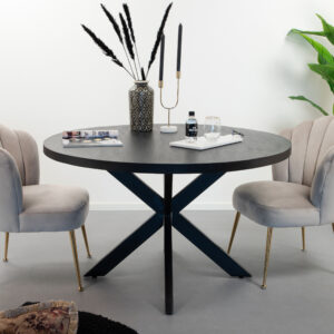 LivingFurn Ronde Eettafel Kala 120cm, Mangohout, kleur Zwart