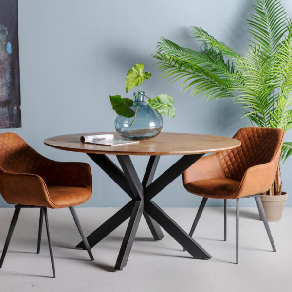 LivingFurn Ronde Eettafel Oslo Mangohout en staal