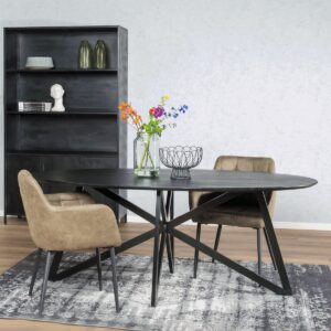 Livingfurn Ovale Eettafel Oslo Mangohout en staal, kleur Zwart, 200 x 100cm