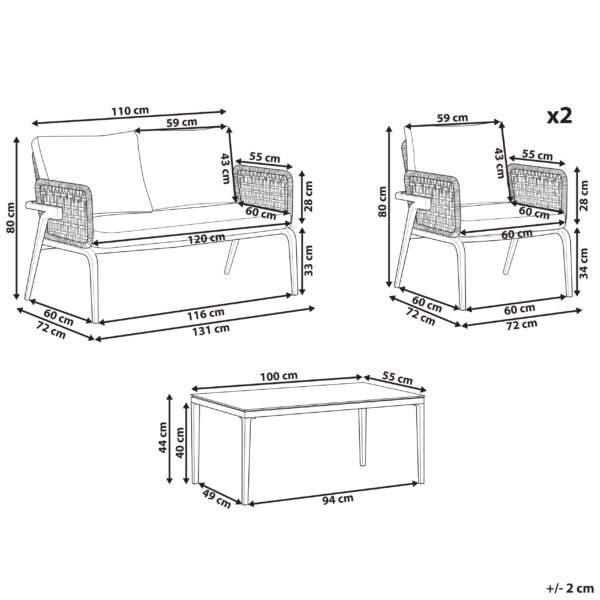 4 x Rugleuning kussen