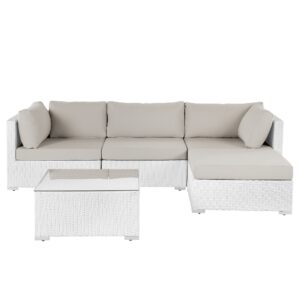 Loungeset Linkerzijde PE rotan Wit Lichtbeige SANO