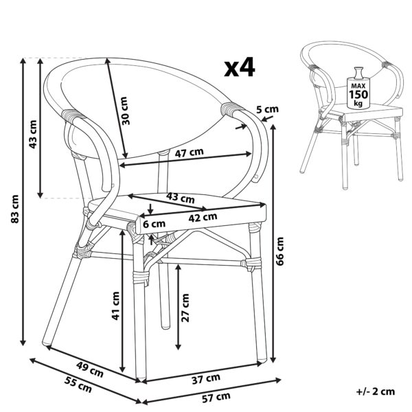 4251682258753 Set van 4 stoelen Metaal Grijs CASPRI