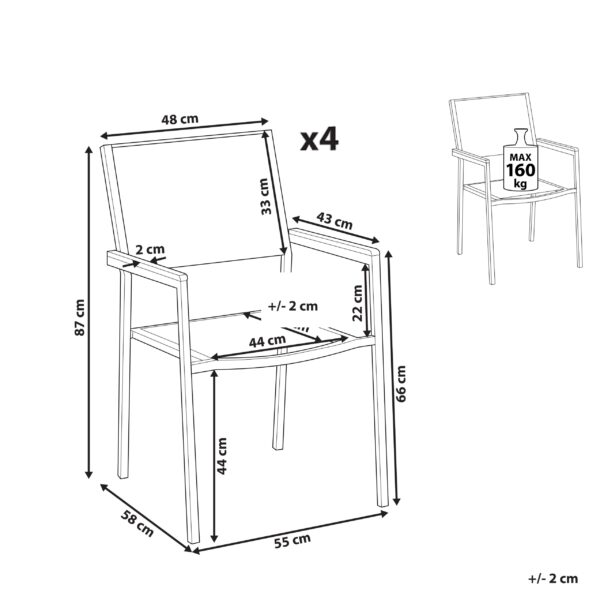 4251682275545 Set van 4 stoelen RVS Beige GROSSETO