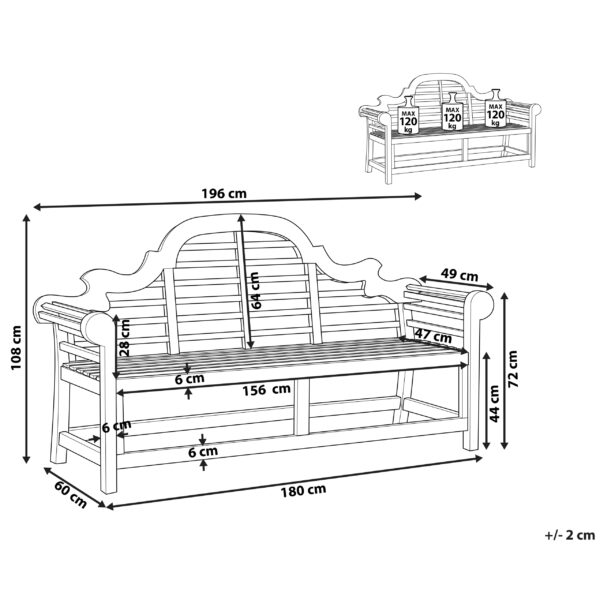 4255664853806 Tuinbank Hout 196 cm Lichte houtkleur MARLBORO