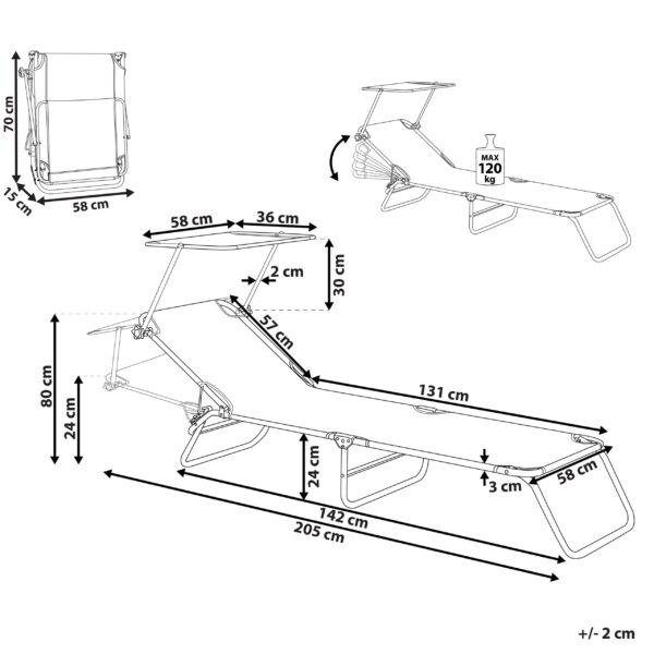 4255664838308 Tuinligstoel Metaal Grijs FOLIGNO