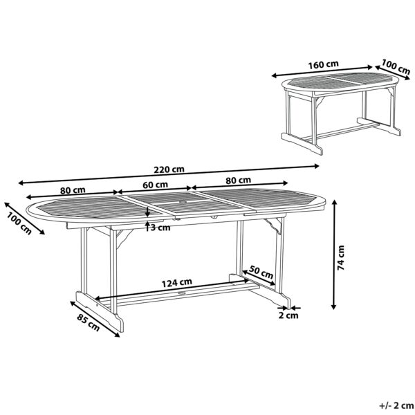 4260580927425 Tuintafel 160/220 x 100 cm Massief hout Lichtbruin MAUI