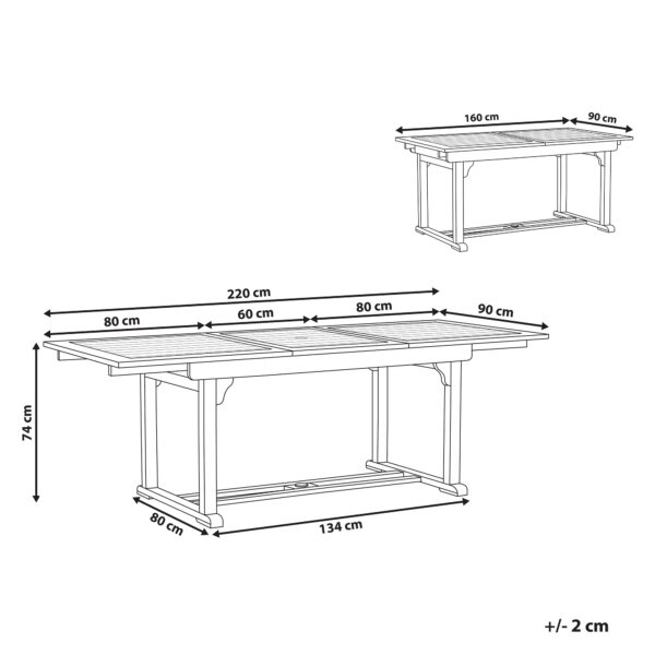 4255664831460 Tuintafel 160/220 x 90 cm Massief hout Donkere houtkleur AMANTEA