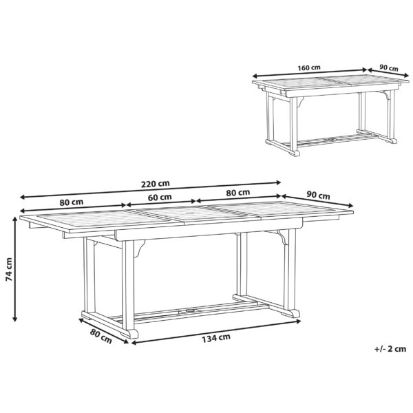 4251682240796 Tuintafel 160/220 x 90 cm Massief hout Donkere houtkleur TOSCANA