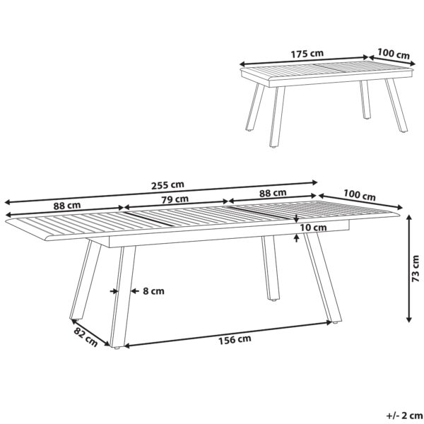 4251682215053 Tuintafel 175/225 x 80 cm Metaal Lichtgrijs PERETA