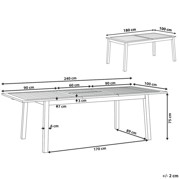 4255664829047 Tuintafel 180/240 x 100 cm Massief hout Donkere houtkleur CESANA