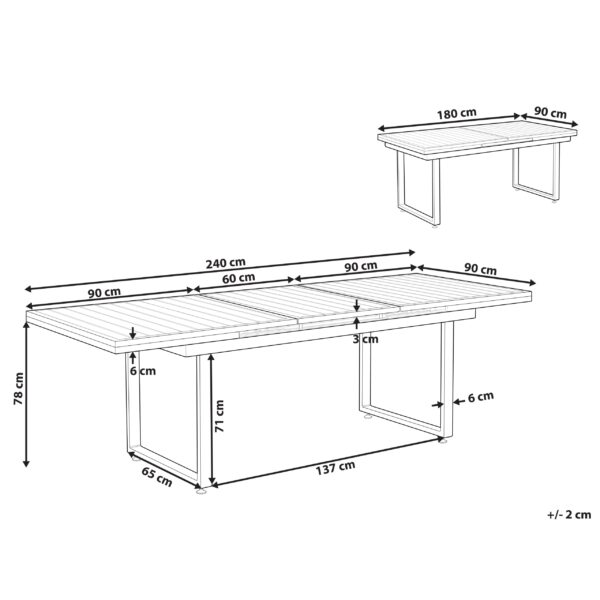 4255664805010 Tuintafel 180/240 x 90 cm Metaal Zwart VALCANETTO