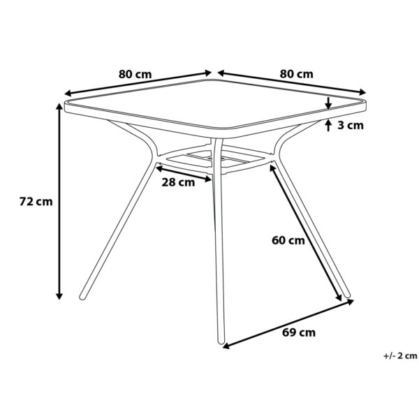 4260580929979 Tuintafel 80 x 80 cm Glas Zwart LIVO