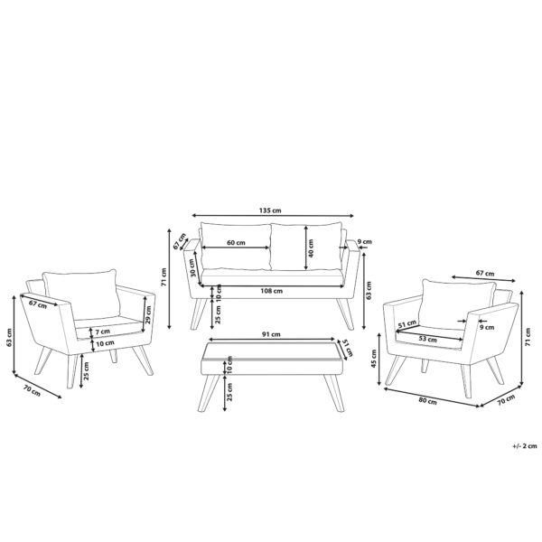 4 x Rugleuning kussen