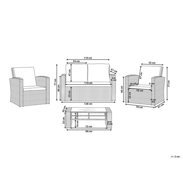 4 x Rugleuning kussen